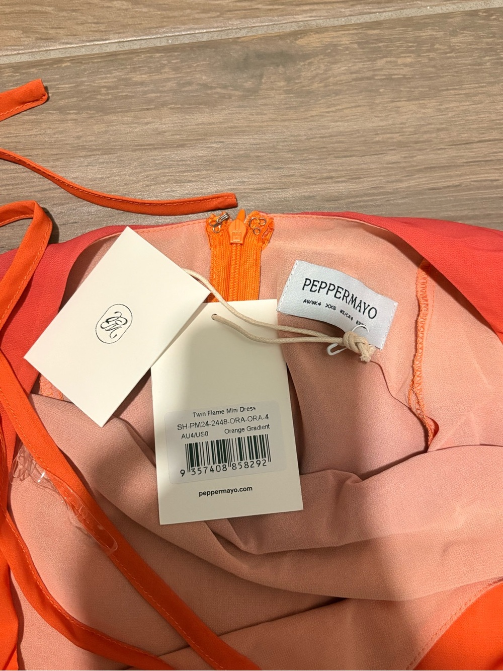 Peppermayo Orange to Pink Gradient Halter Mini Dress - Picture 3 of 3